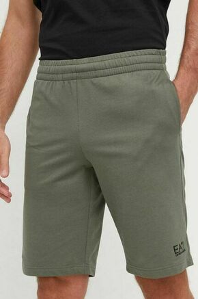 Bombažne kratke hlače EA7 Emporio Armani zelena barva - zelena. Kratke hlače iz kolekcije EA7 Emporio Armani. Model izdelan iz pletenine. Model iz izjemno udobne bombažne tkanine.
