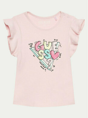 Kratka majica za dojenčka Guess roza barva - roza. Kratka majica za dojenčka iz kolekcije Guess. Model izdelan iz materiala