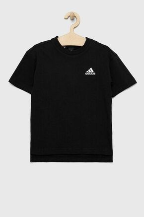 Otroška bombažna kratka majica adidas črna barva - črna. Otroške kratka majica iz kolekcije adidas. Model izdelan iz tanke