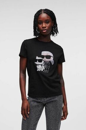 Bombažna kratka majica Karl Lagerfeld črna barva - črna. Kratka majica iz kolekcije Karl Lagerfeld. Model izdelan iz pletenine z nalepko. Izjemno udoben material