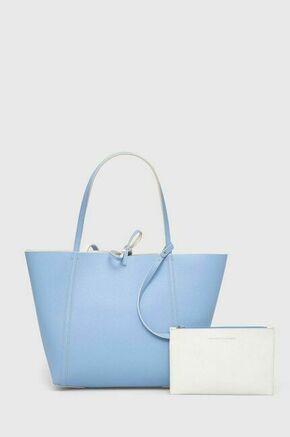 Dvostranska torba Armani Exchange - modra. Velika torbica iz kolekcije Armani Exchange. Model na zapenjanje