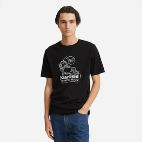 Bombažna kratka majica Wood Wood X Garfield črna barva - črna. Kratka majica iz kolekcije Wood Wood