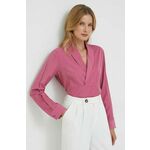 Majica Sisley ženska, roza barva - roza. Bluza iz kolekcije Sisley, izdelana iz enobarvne tkanine. Model iz izjemno udobne, zračne tkanine.