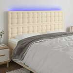 Greatstore LED posteljno vzglavje krem 180x5x118/128 cm blago