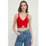Top Calvin Klein Jeans ženski, rdeča barva - rdeča. Top iz kolekcije Calvin Klein Jeans, izdelana iz elastične pletenine. Model iz izjemno udobne tkanine z visoko vsebnostjo liocela.