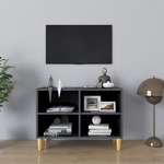 vidaXL TV omarica z lesenimi nogami visok sijaj siva 69,5x30x50 cm