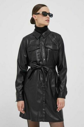 Obleka Dkny črna barva - črna. Obleka iz kolekcije Dkny. Model izdelan iz imitacija usnja. Model iz tkanine