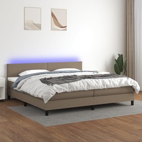 Greatstore Box spring postelja z vzmetnico LED taupe 200x200 cm blago