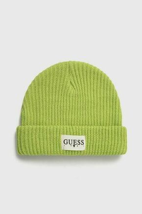 Otroška kapa Guess zelena barva - zelena. Otroški kapa iz kolekcije Guess. Model izdelan iz enobarvne pletenine.