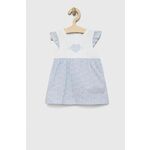 Obleka za dojenčka Guess - modra. Obleka za dojenčke iz kolekcije Guess. Nabran model izdelan iz kombinacija dveh različnih materialov. Izjemno udoben material, izdelan iz naravnih vlaken.