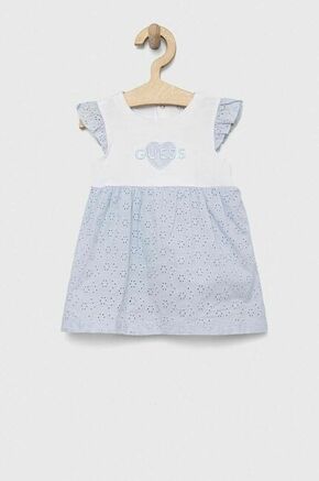 Obleka za dojenčka Guess - modra. Obleka za dojenčke iz kolekcije Guess. Nabran model izdelan iz kombinacija dveh različnih materialov. Izjemno udoben material