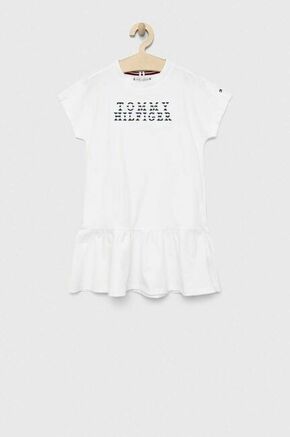 Otroška bombažna obleka Tommy Hilfiger bela barva - bela. Otroški Casual obleka iz kolekcije Tommy Hilfiger. Raven model izdelan iz tanke