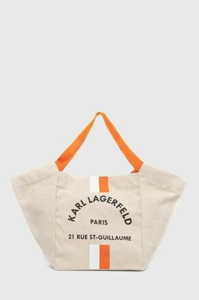 Torbica Karl Lagerfeld bež barva - bež. Velika nakupovalna torbica iz kolekcije Karl Lagerfeld. na zapenjanje