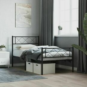 Greatstore Kovinski posteljni okvir z vzglavjem in vznožjem črn 90x200 cm