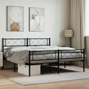 Shumee Kovinski posteljni okvir z vzglavjem in vznožjem črn 140x190 cm
