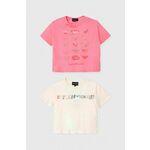 Otroška bombažna kratka majica Emporio Armani 2-pack roza barva - roza. Otroške kratka majica iz kolekcije Emporio Armani. Model izdelan iz elastične pletenine. Model iz zračne bombažne tkanine.