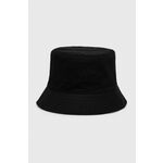 Dvostranski bombažen klobuk Calvin Klein črna barva - črna. Klobuk iz kolekcije Calvin Klein. Model z ozkim robom, izdelan iz materiala z nalepko. Izdelek s posebnim dizajnom, ki omogoča dvostransko uporabo.