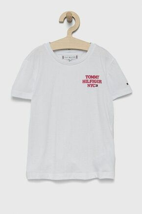Otroška kratka majica Tommy Hilfiger bela barva - bela. Otroški kratka majica iz kolekcije Tommy Hilfiger. Model izdelan iz pletenine s potiskom.
