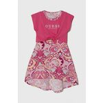Otroška obleka Guess roza barva - roza. Otroški obleka iz kolekcije Guess. Model izdelan iz vzorčastega materiala. Model iz izjemno udobne tkanine z visoko vsebnostjo bombaža.