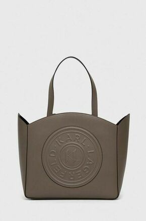 Usnjena torbica Karl Lagerfeld črna barva - rjava. Velika torbica iz kolekcije Karl Lagerfeld. Model na zapenjanje