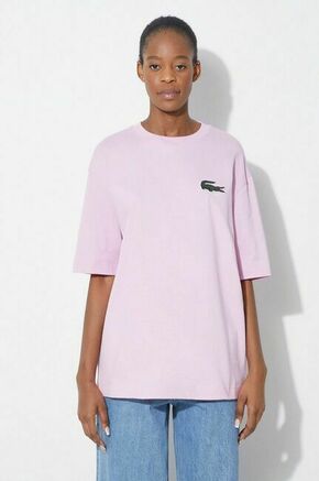 Bombažna kratka majica Lacoste roza barva - roza. Ohlapna kratka majica iz kolekcije Lacoste