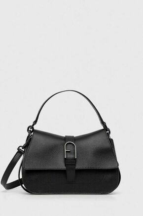Usnjena torbica Furla Flow Mini črna barva - črna. Majhna torbica iz kolekcije Furla. Model na zapenjanje