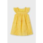 Otroška bombažna obleka Mayoral rumena barva - rumena. Obleka iz kolekcije Mayoral. Model izdelan iz enobarvnega materiala. Model iz izjemno udobne bombažne tkanine.