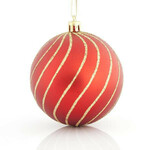 Eurolamp Božični okraski rdeče plastične kroglice z zlatimi črtami, 8 cm, komplet 6 kosov