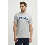 Bombažna kratka majica Puma SQUAD moška, siva barva, 678967 - siva. Kratka majica iz kolekcije Puma, izdelana iz tanke, elastične pletenine. Model iz izjemno udobne bombažne tkanine.
