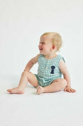 Otroški pajac iz lanene mešanice Bobo Choses - modra. Pajac za dojenčka iz kolekcije Bobo Choses. Model izdelan iz vzorčaste tkanine. Izjemno udoben material.