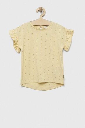 Otroška bombažna kratka majica Guess rumena barva - rumena. Otroške kratka majica iz kolekcije Guess. Model izdelan iz elastične pletenine. Model iz izjemno udobne bombažne tkanine.