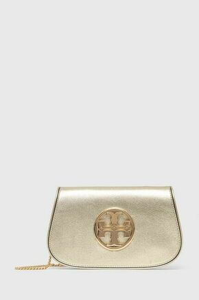 Usnjena torbica Tory Burch zlata barva - zlata. Majhna torbica iz kolekcije Tory Burch. Model na zapenjanje