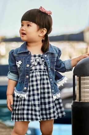 Obleka za dojenčka Mayoral mornarsko modra barva - mornarsko modra. Lahkotna obleka za dojenčke iz kolekcije Mayoral. Nabran model izdelan iz vzorčaste tkanine.