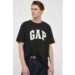 Bombažna kratka majica GAP črna barva - črna. Kratka majica iz kolekcije GAP. Model izdelan iz pletenine s potiskom. Izjemno udoben material, izdelan iz naravnih vlaken.