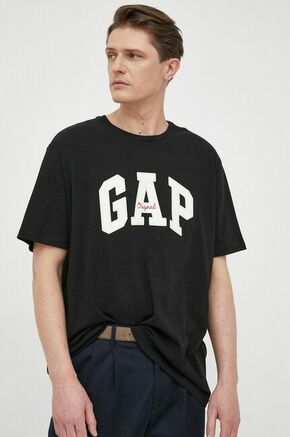 Bombažna kratka majica GAP črna barva - črna. Kratka majica iz kolekcije GAP. Model izdelan iz pletenine s potiskom. Izjemno udoben material