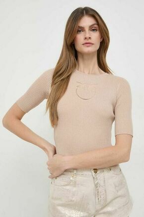 Svileni pulover Pinko bež barva - bež. Pulover iz kolekcije Pinko. Model izdelan iz elastične pletenine. Material z dodatkom svile