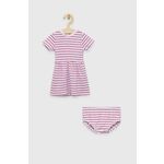 Obleka za dojenčka Guess roza barva - roza. Obleka za dojenčke iz kolekcije Guess. Nabran model izdelan iz vzorčaste pletenine.