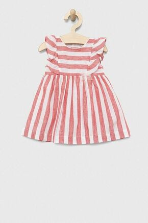 Obleka iz lanene mešanice za dojenčke Birba&amp;Trybeyond rdeča barva - rdeča. Lahkotna obleka za dojenčke iz kolekcije Birba&amp;Trybeyond. Nabran model