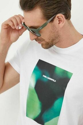 Bombažna kratka majica Karl Lagerfeld bela barva - bela. Lahkotna kratka majica iz kolekcije Karl Lagerfeld. Model izdelan iz tanke