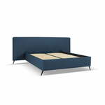 Temno modra oblazinjena zakonska postelja s prostorom za shranjevanje in letvenim dnom 160x200 cm Walter – Milo Casa