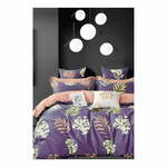 Vijolična podaljšana bombažna posteljnina za zakonsko posteljo z rjuho 200x220 cm Leaves – Mila Home