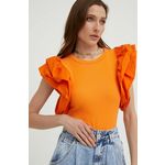 Kratka majica Answear Lab ženski, oranžna barva - oranžna. Kratka majica iz kolekcije Answear Lab, izdelana iz kombinacije pletenine in tkanine. Kolekcija je na voljo izključno na Answear.si.