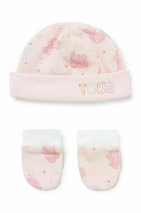 Otroška kapa in rokavice Tous roza barva - roza. Otroški kapa iz kolekcije Tous. Model izdelan iz vzorčaste pletenine. Model ima priložene rokavice.