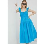 Obleka Abercrombie &amp; Fitch - modra. Casual obleka iz kolekcije Abercrombie &amp; Fitch. Model izdelan iz enobarvne tkanine. Zaradi vsebnosti poliestra je tkanina bolj odporna na gubanje.
