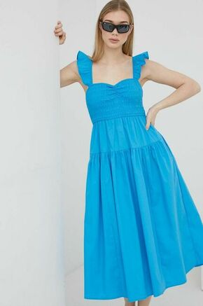 Obleka Abercrombie &amp; Fitch - modra. Casual obleka iz kolekcije Abercrombie &amp; Fitch. Model izdelan iz enobarvne tkanine. Zaradi vsebnosti poliestra je tkanina bolj odporna na gubanje.