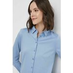 Bombažna srajca Mos Mosh ženska - modra. Srajca iz kolekcije Mos Mosh. Model izdelan iz enobarvne pletenine. Nežen material, prijeten na dotik.