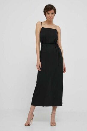 Obleka Calvin Klein črna barva - črna. Obleka iz kolekcije Calvin Klein. Model izdelan iz enobarvne tkanine. Zaradi vsebnosti poliestra je tkanina bolj odporna na gubanje.