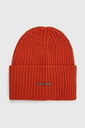 Kapa s primesjo volne Calvin Klein oranžna barva - oranžna. Kapa iz kolekcije Calvin Klein. Model izdelan iz enobarvne pletenine.