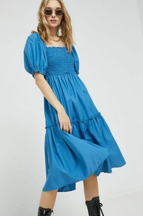 Obleka Abercrombie &amp; Fitch - modra. Obleka iz kolekcije Abercrombie &amp; Fitch. Nabran model izdelan iz enobarvne tkanine.
