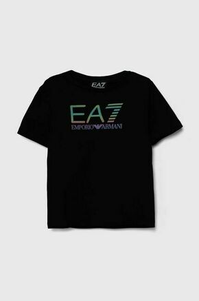 Otroška bombažna kratka majica EA7 Emporio Armani črna barva - črna. Otroške lahkotna kratka majica iz kolekcije EA7 Emporio Armani